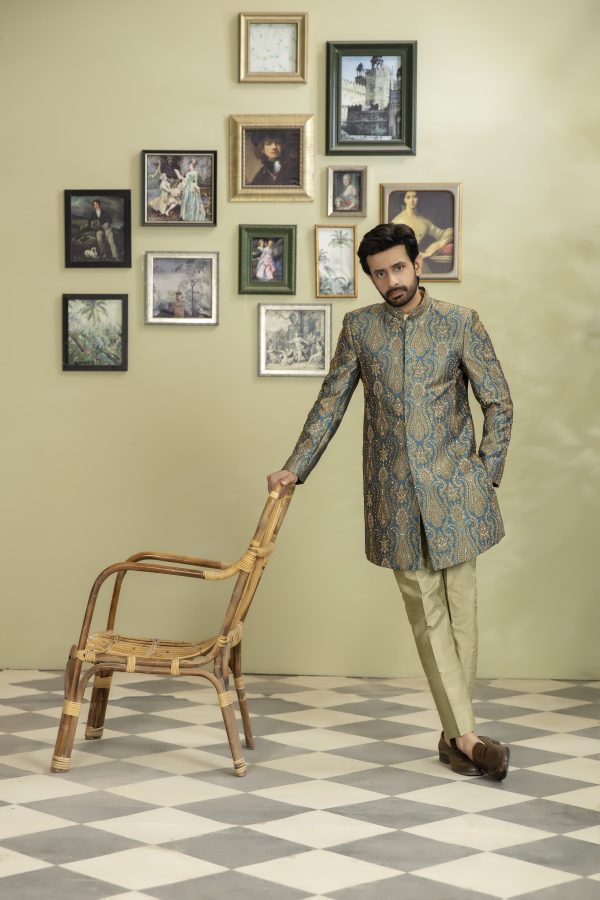 Atlas Jamawar Sherwani with Hand Embroidered Patterns