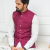 Magenta Machine Embroidered Waistcoat - Image 3