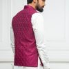 Magenta Machine Embroidered Waistcoat - Image 2
