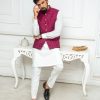 Magenta Machine Embroidered Waistcoat - Image 4