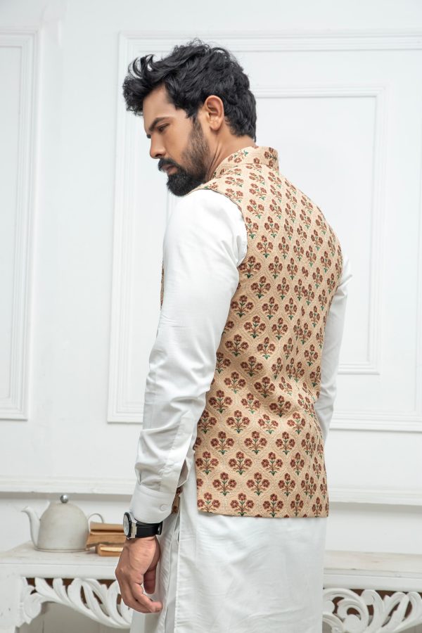 Multi-Color Thread Embroidered Waistcoat on Raw Silk Base - Image 2