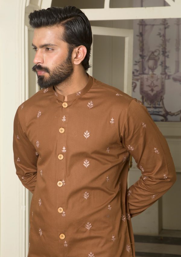 Sherwani Style Kurta with Front Buttons and Motifs - Image 3